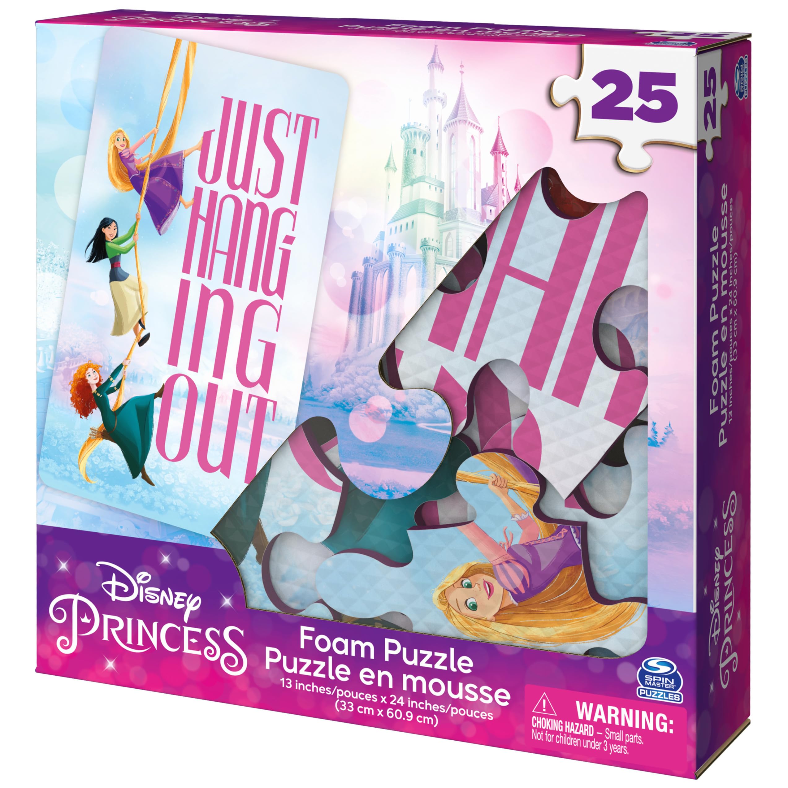 Spin Master Games, Disney Princess Puzzles, 25 Pieces, Soft Foam Kids Puzzle Featuring Rapunzel, Mulan, Merida, for Ages 4 & up