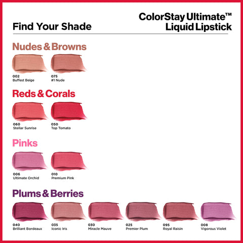 Revlon ColorStay Ultimate Liquid Lipstick, Longwear Rich Lip Colors, Wears for Up to 24 Hours, Satin Finish, 040 Brilliant Bordeaux, 0.1 fl oz