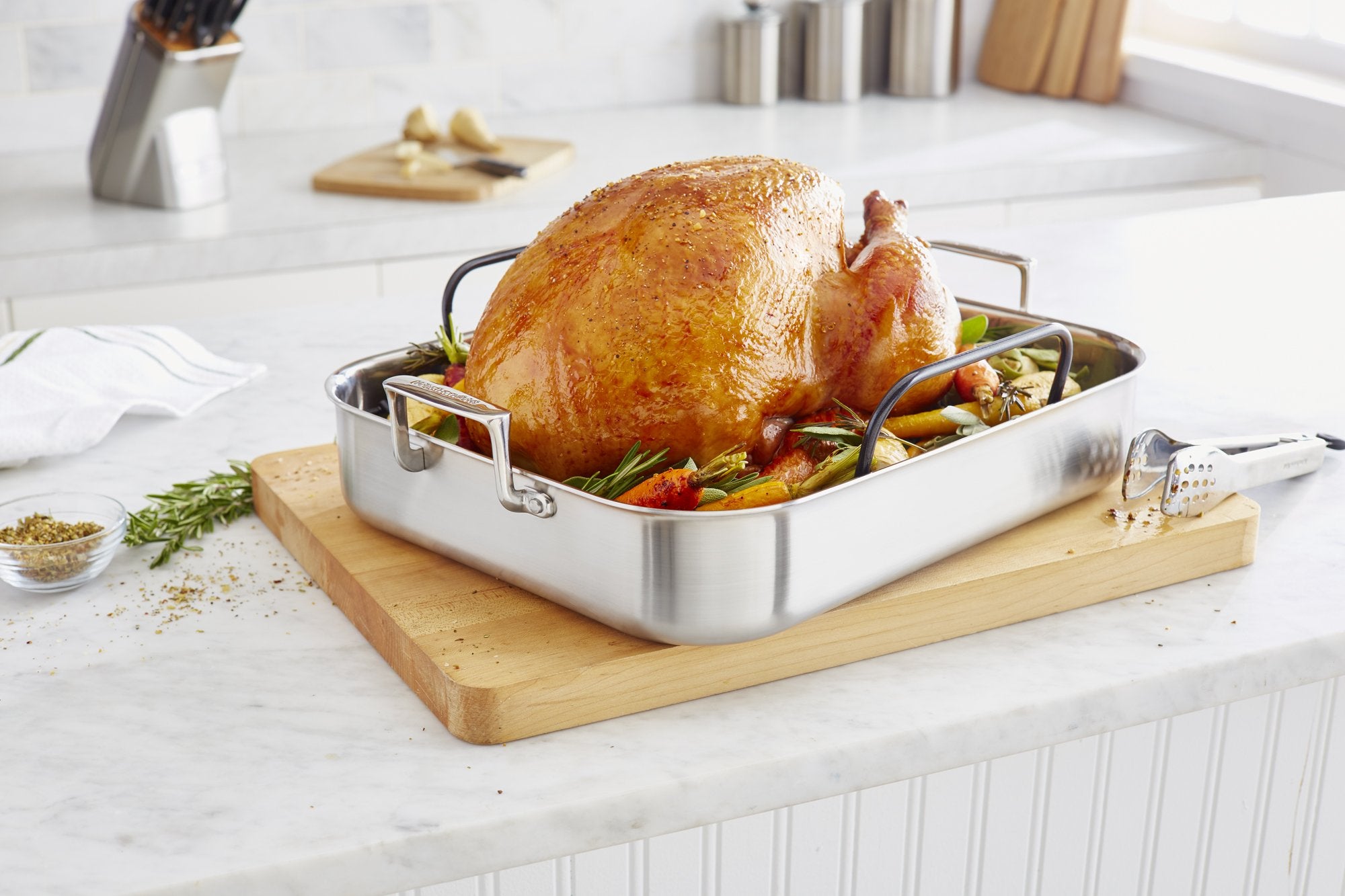 KitchenAid KitchenAid KC1T16RP 16" Tri-Ply Stainless Steel Roaster with Rack - Brushed Exterior and Polished Interior, Brushed Steel