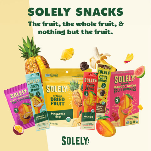 SOLELY - Organic Mango Guava Fruit Jerky - 12 Individually Wrapped Strips (12-Pack) - Fruit Leather Made from Dried Fruit - Healthy Snacks for Adults & Kids - Non GMO, Vegan Snacks - 0.8oz (23g)