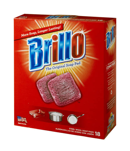 Brillo Steel Wool Soap Pads, Long Lasting, Original Scent Cleaning, 18 Count (Original, 18 Count (Pack of 2))
