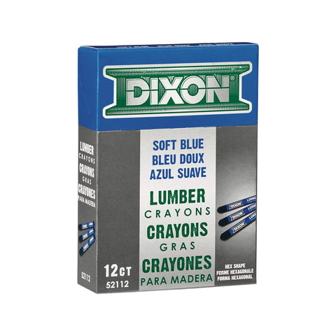 Dixon Industrial Lumber Marking Crayons, 4.5" x 1/2" Hex, Soft-Blue, 12-Pack (52112)