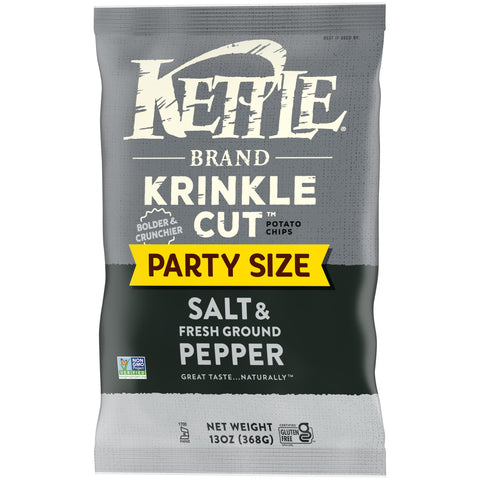 Kettle Brand Potato Chips, Krinkle Cut, Salt & Ground Pepper Kettle Chips, Party Size, 13 Oz
