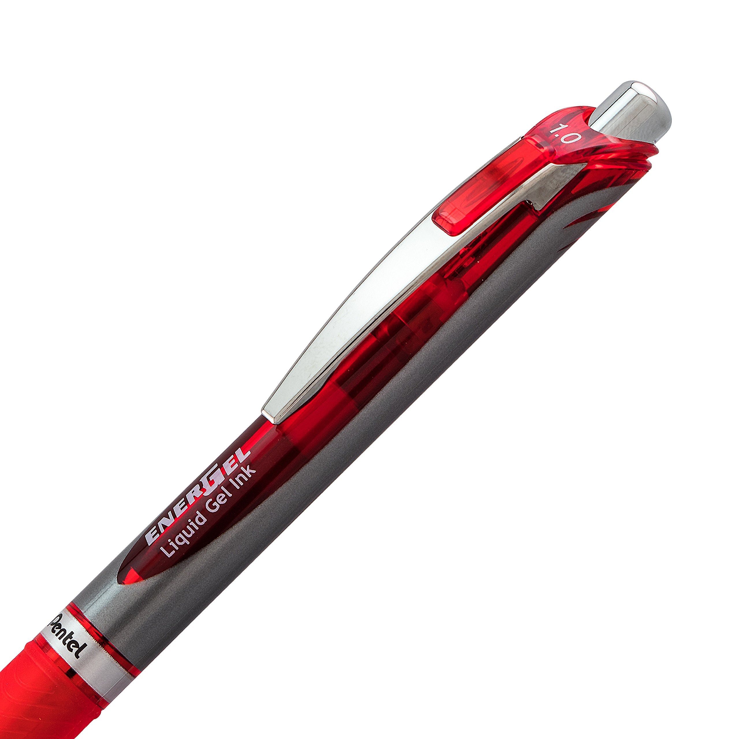 Pentel EnerGel RTX Retractable Liquid Gel Pen, Bold Line, Metal Tip, Red Ink 2-Pack (BL80BP2B)