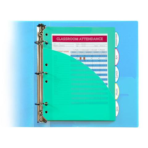 C-Line Mini Size 5-Tab Poly Index Dividers with Pockets, for 5.5 x 8.5, 6 x 9 and 8.5 x 11 Binders, Assorted Colors, One 5-Tab Set (03750)