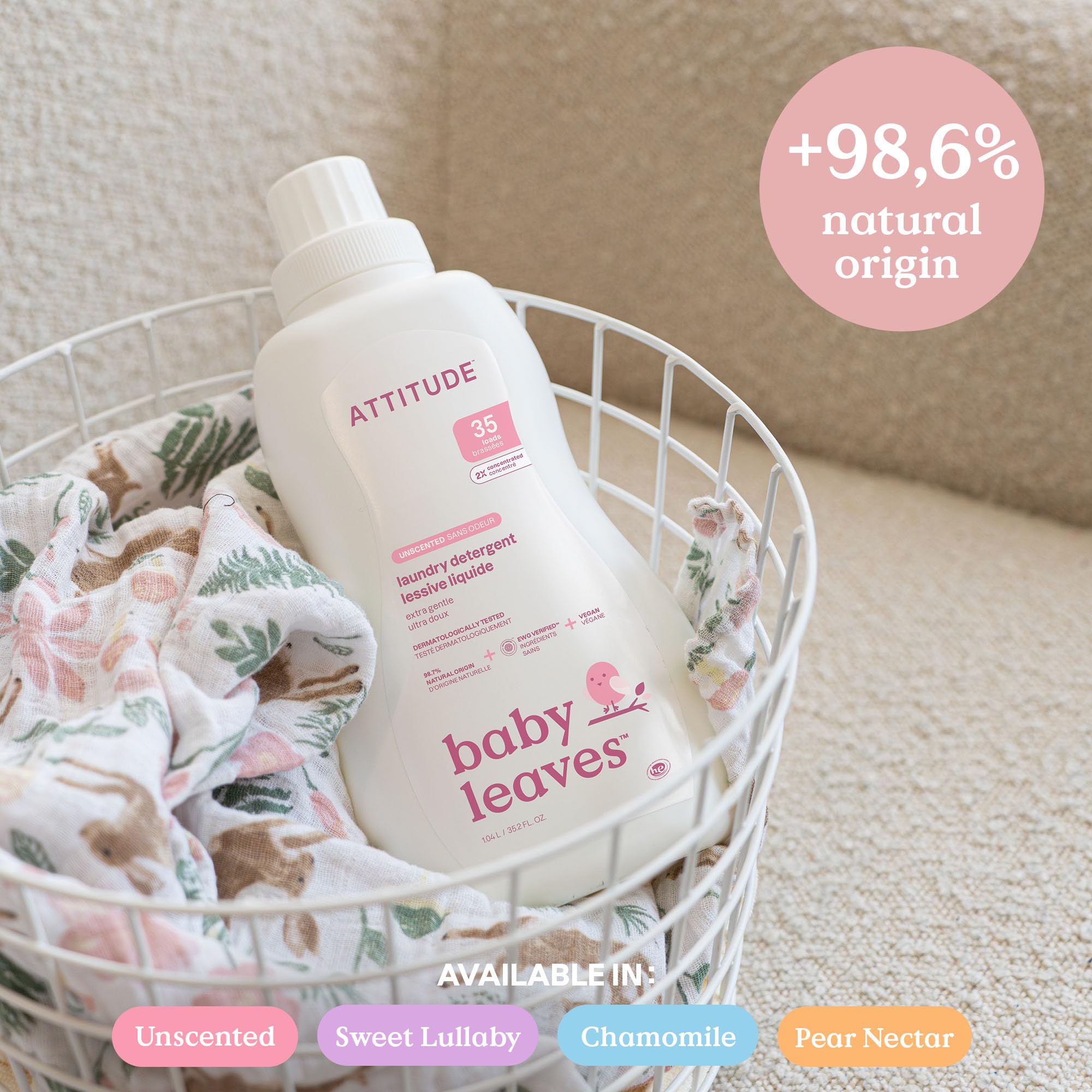 ATTITUDE Baby Laundry Detergent, EWG Verified, Plant and Mineral-Based Formula, HE Compatible, Vegan Household Products, Soothing Chamomile, 35 Loads, 35.5 Fl Oz