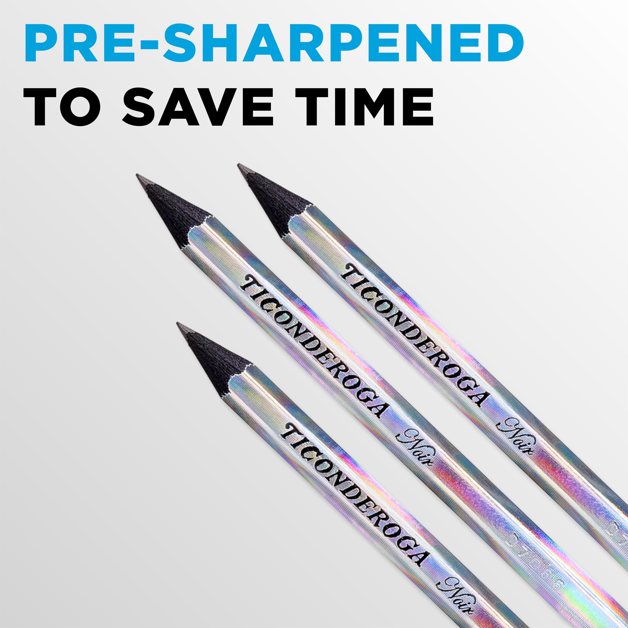 Ticonderoga Noir Black Wood-Cased #2 Pencils, Holographic Design, 12 Count