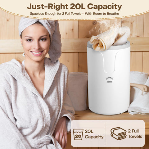 VIPBATH 20L Luxury Towel Warmer for Bathroom, Dual Heat, 30/60/90 Min Presets, Stainless Steel Interior, Tip-Over Auto Shut-Off, Includes 12 Fragrance Discs, Perfect Spa Gift for Home