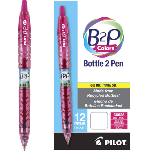 Pilot B2P Colors - Bottle to Pen Refillable & Retractable Rolling Ball Gel Pens Made From Recycled Bottles, Fine Point, Pink G2 Ink, 0.7mm, 12-Pack