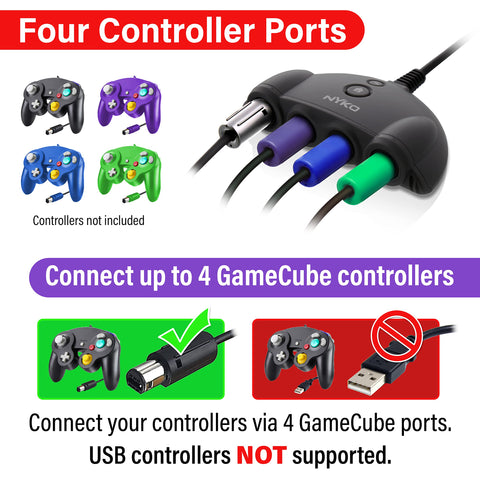 Nyko Retro Controller Hub Plus – 4 Port Gamecube Controller Adapter with Turbo and Home Button for Nintendo Switch (87274)