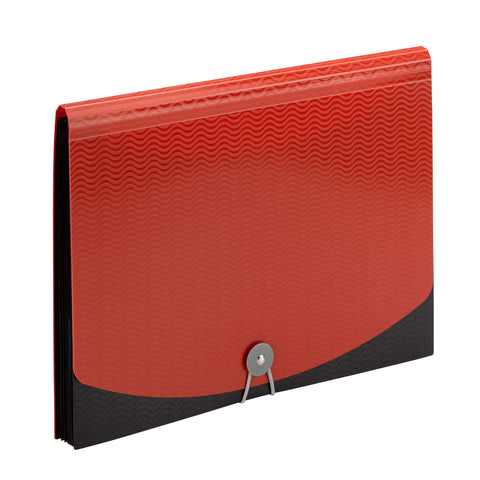 Smead 7 Pocket Poly Expanding File, 6 Dividers, Flap and Cord Closure, Letter Size, Wave Pattern Red/Black (70884)