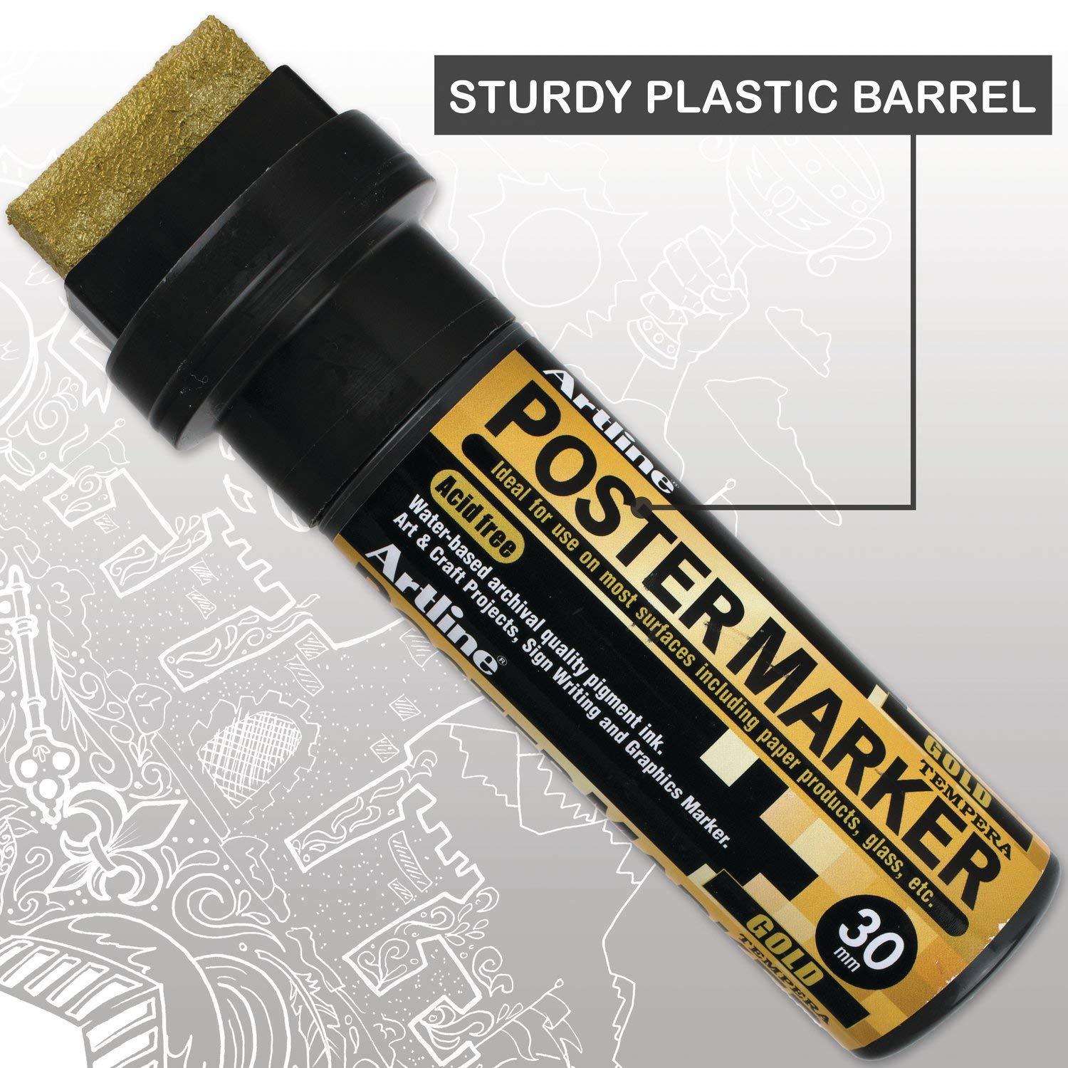 Artline Poster Markers, 30 mm Writing Width, Metallic Colors, 4 Pack (EPP-30-4W4)