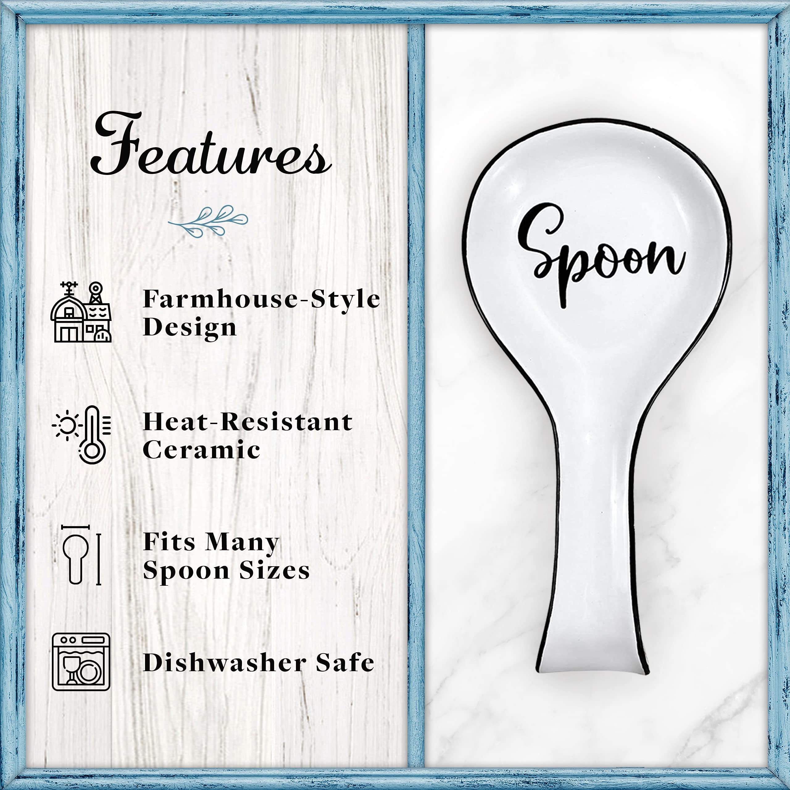 Home Acre Designs Spoon Rest For Kitchen Counter & Stove Top - White Ceramic Spoon Holder for Cooking & Counter Protection - Essential Kitchen Gadgets - White Farmhouse