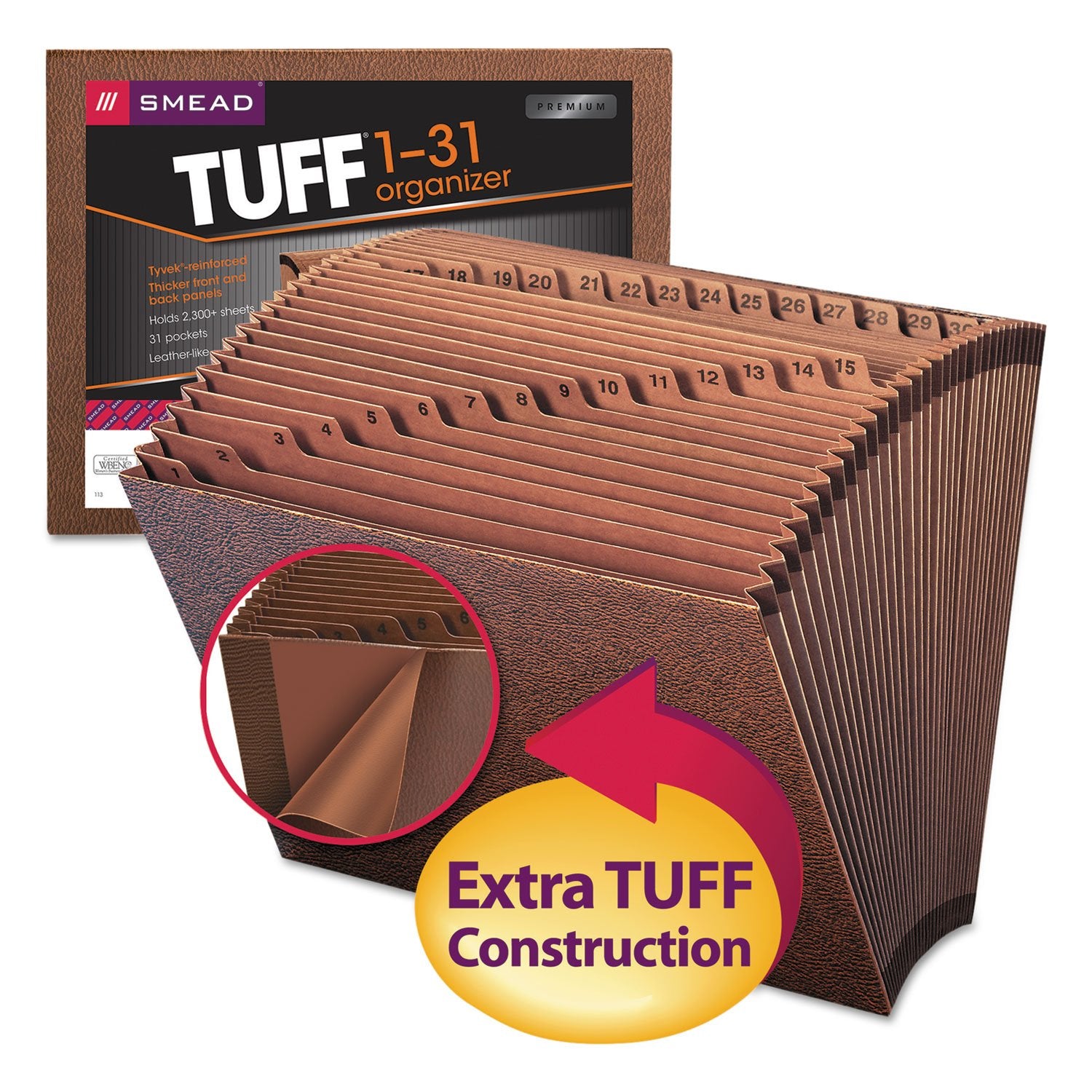Smead TUFF Expanding File, Daily (1-31), 31 Pockets, Letter Size, Redrope-Printed Stock (70467)
