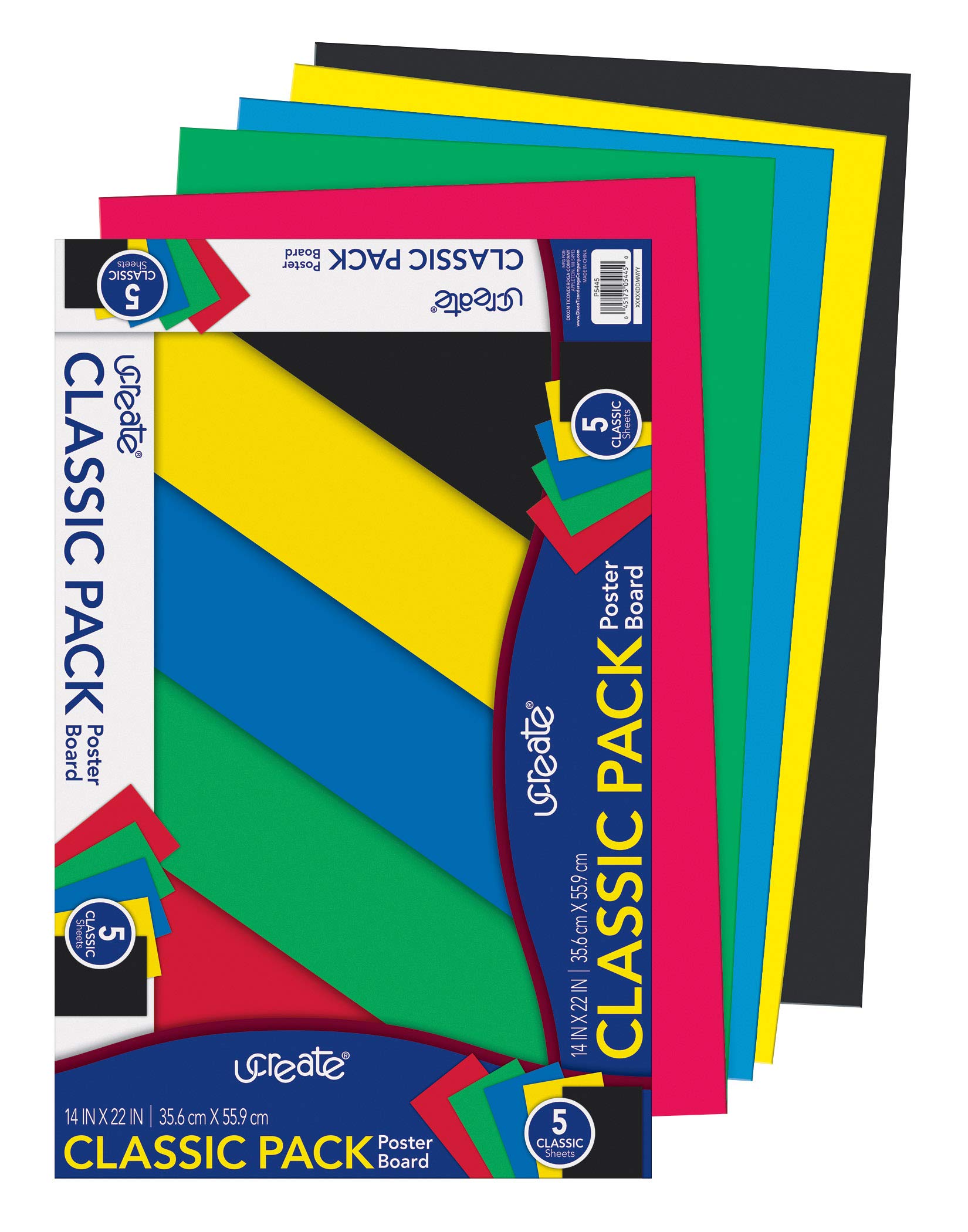 UCreate Primary Poster Board, 14" x 22", 5 Assorted Colors, Primary, 5 Sheets