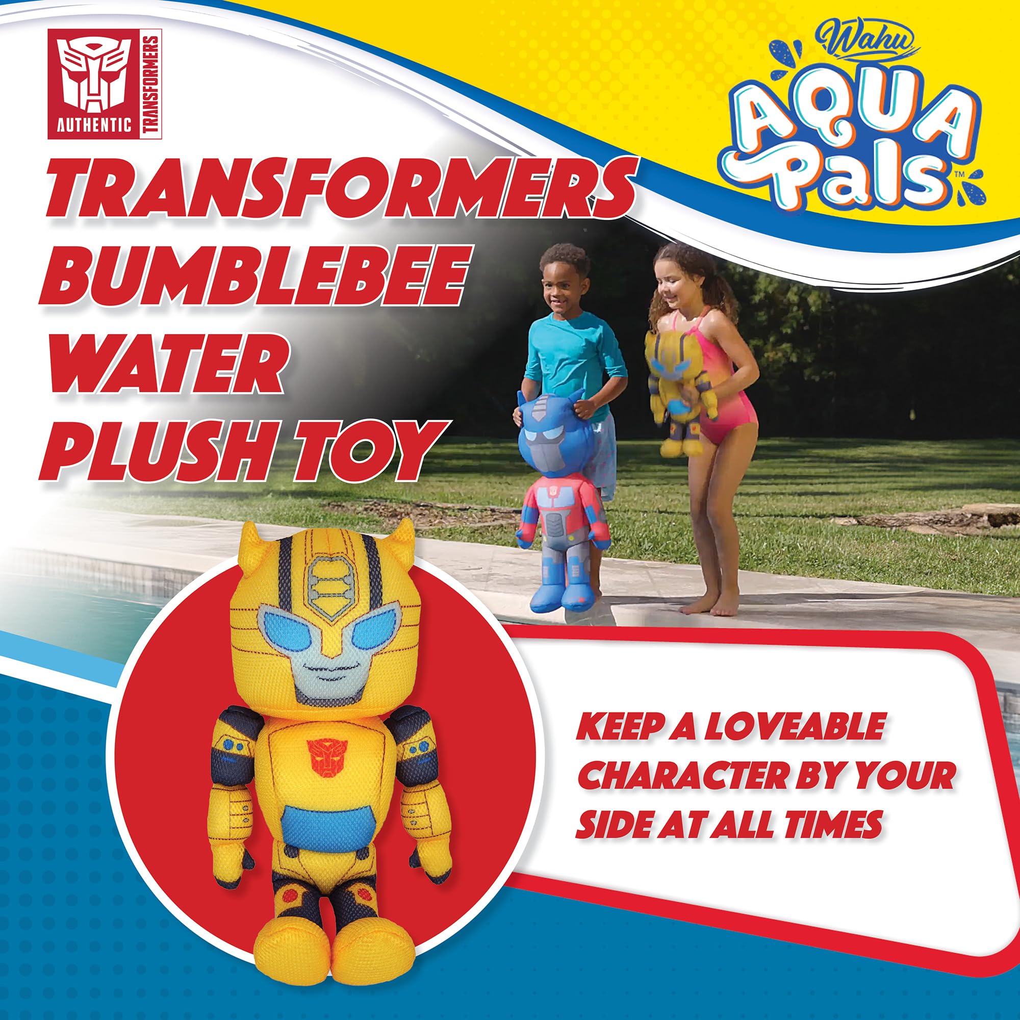 WAHU Aqua Pals Transformers Bumblebee Plush Water Toy for Kids Ages 2+, Fast-Drying Waterproof Plush Doll Toy for Pool and Bathtub, Yellow, 16"