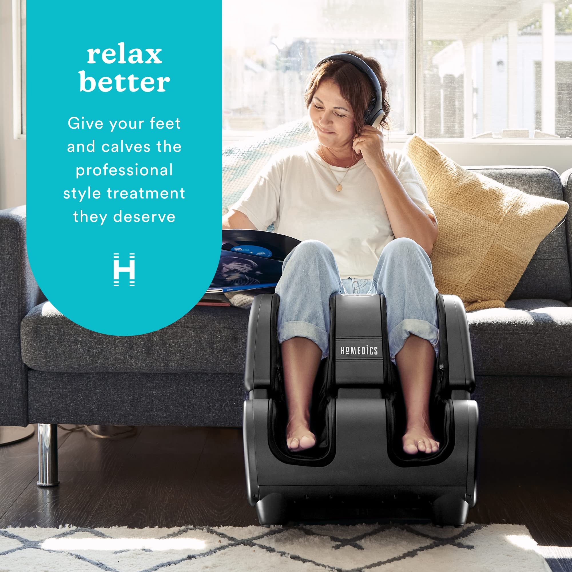 Homedics Foot and Calf Massager, Deep Kneading Rolling Massage with 4 Programs, 3 Intensities, Adjustable Tilt for Comfort & Washable Liners. Foot Massager Machine That Hits The Calf at The Same time