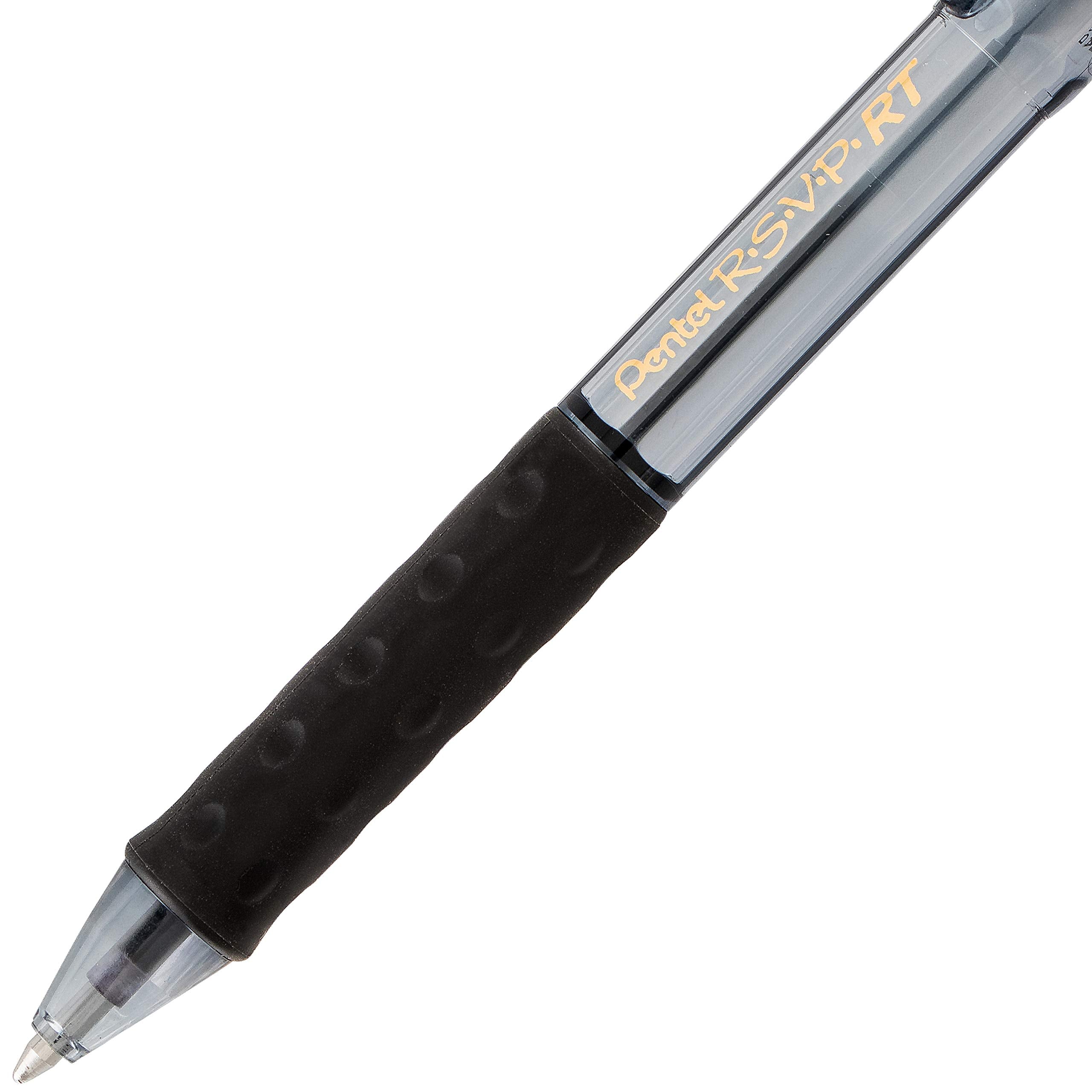 Pentel R.S.V.P. RT Colors New Retractable Ballpoint Pen, Medium Line, Black Ink, 6 Pack (BK93CRBP6A)