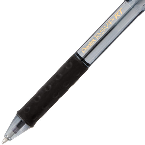 Pentel RSVP RT COLORS Retractable Ball Point Pen, Medium Line, Black Barrel, Black Ink, Box of 12 (BK93CRA-A)
