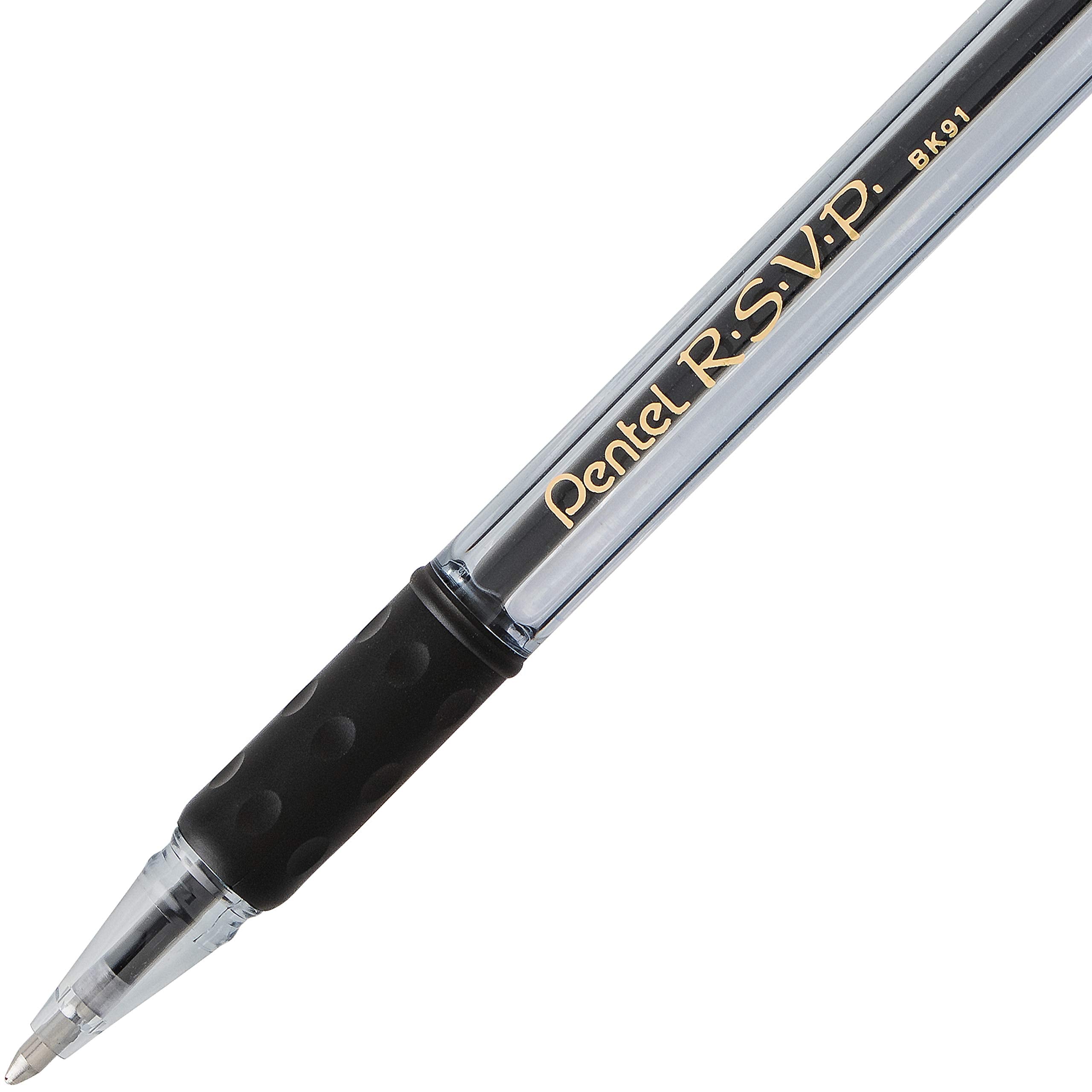 Pentel RSVP Colors Ballpoint Pen, (1.0mm), Medium Line, Black Ink, Pack of 2 (BK91CRBP2A)
