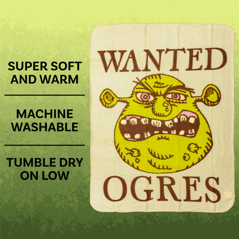 Silver Buffalo Shrek Wanted Ogres Sign 45" x 60" Fleece Throw, Soft and Cozy Blanket, 180 GSM
