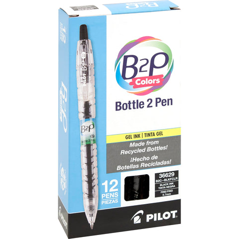 Pilot B2P Colors - Bottle to Pen Refillable & Retractable Rolling Ball Gel Pens Made From Recycled Bottles, Fine Point, Black G2 Inks, 0.7mm, 12-Pack