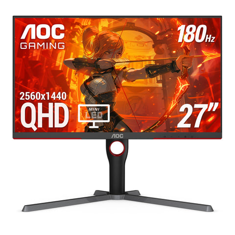 AOC Q27G3XMN 27" QHD Gaming Monitor, 2560x1440, Mini LED, 180Hz 1ms GtG, HDR 1000, sRGB137.5%, HDMI 2.0 x 1, DisplayPort 1.4 x1, Adaptive Sync, 3-Year Zero-Bright-dot