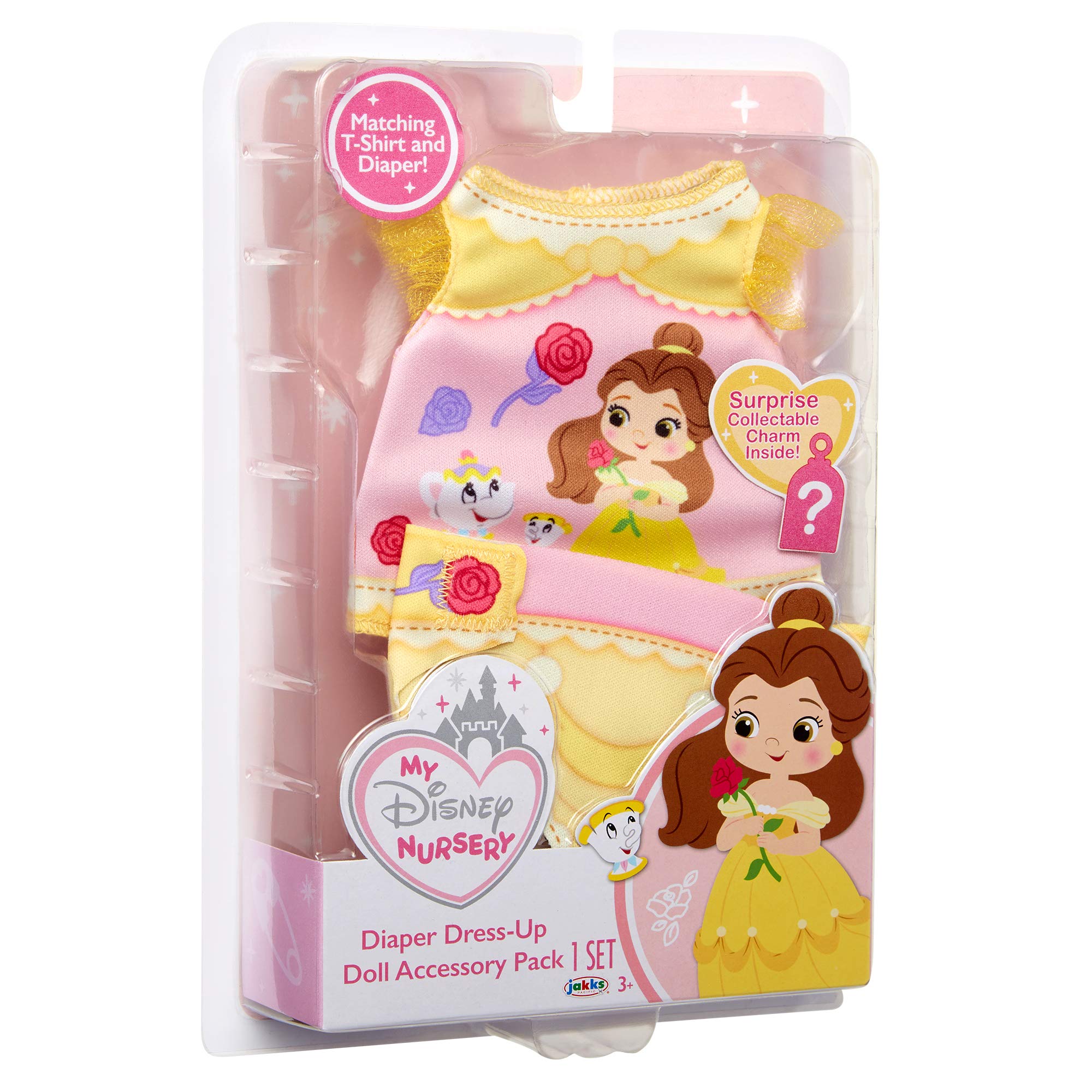 Baby Doll Clothes & Accessories, My Disney Nursery Belle Diaper Accessory Pack Inspired by Disney's Beauty & The Beast Belle Character! Includes Doll T-Shirt, Doll Diaper Cover, Clip with Charm