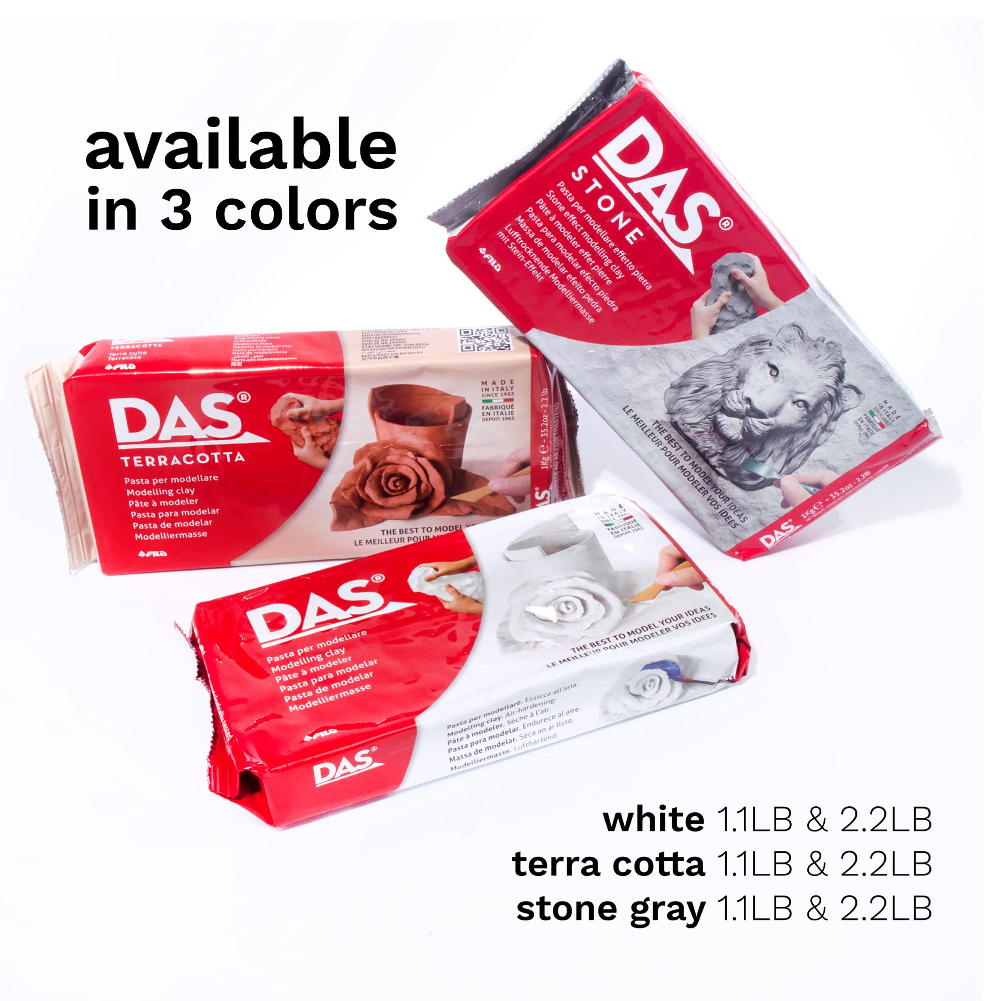 DAS Air-Hardening Modeling Clay - Stone Air Dry Clay 2.2lb Block - Pliable Air Clay for Sculpting and Coating - Introductory Air Dry Modeling Clay for All Ages - Molding Clay for Sculpting and More