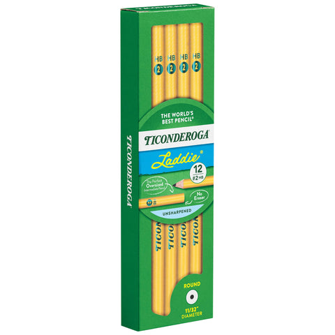 TICONDEROGA Laddie Pencils, Wood-Cased #2 HB Soft without Eraser, Yellow, 12-Pack (13040)