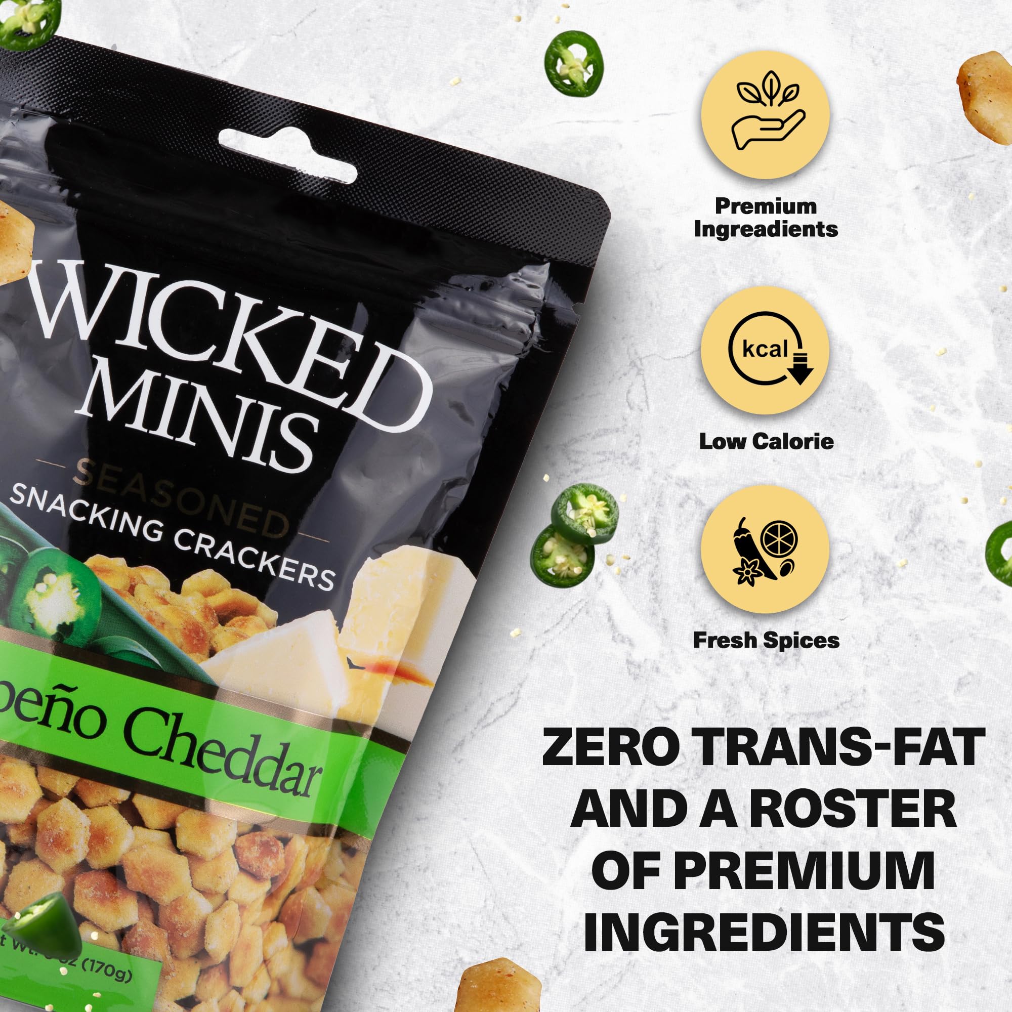 Wicked Minis Soup & Oyster Crackers - Saltine & Salted Flavored Mini Puffed Soup, Savory Snacking Mix, Seasoned Croutons Salad Toppers, Crackers for Chili 6oz (Jalapeno Cheddar, Pack of 1)
