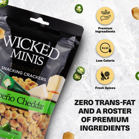 Wicked Minis Soup & Oyster Crackers - Saltine & Salted Flavored Mini Puffed Soup, Savory Snacking Mix, Seasoned Croutons Salad Toppers, Crackers for Chili 6oz (Jalapeno Cheddar, Pack of 1)
