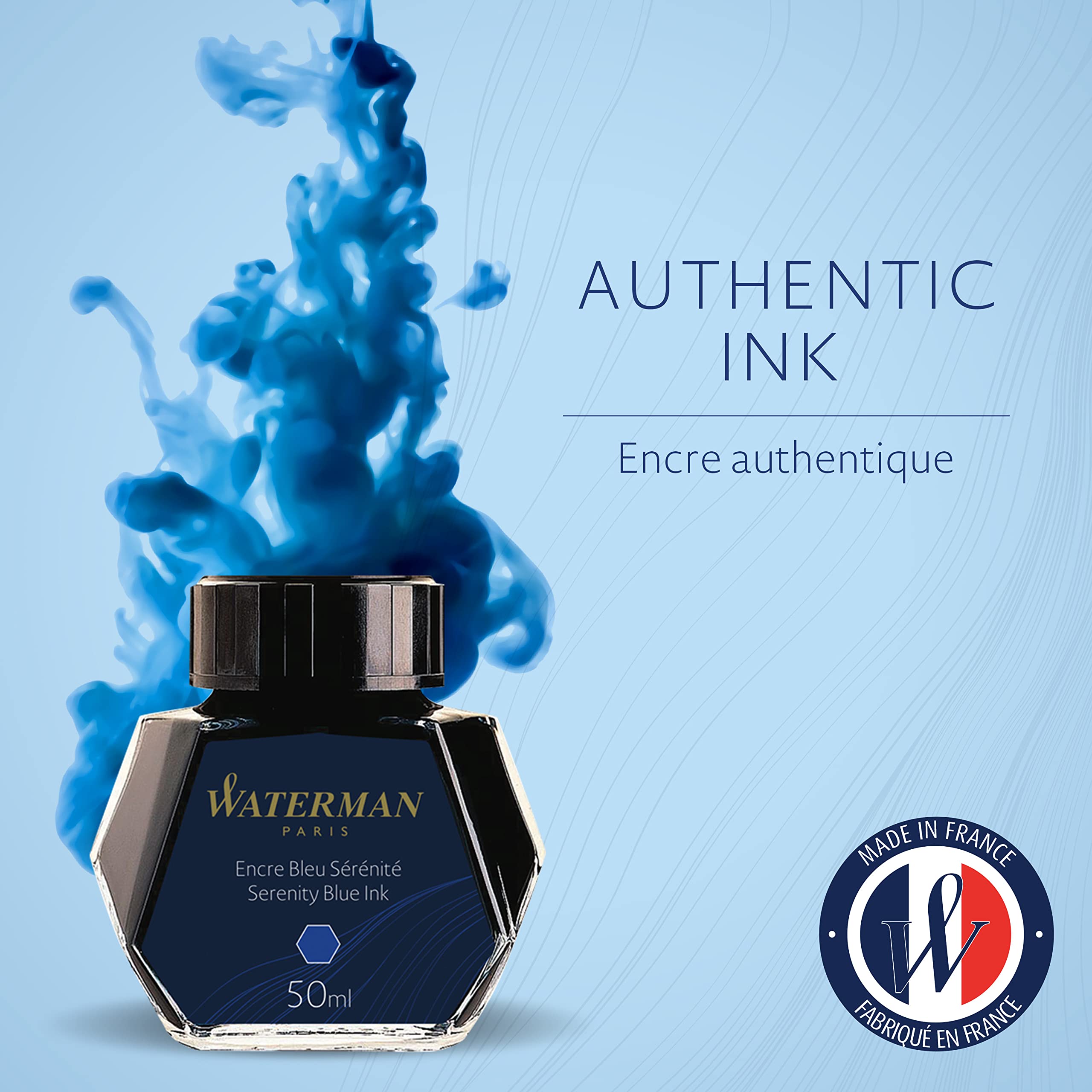 Waterman Fountain Pen Ink, Serenity Blue Ink, 50ml Bottle, For Refillable Fountain Pens