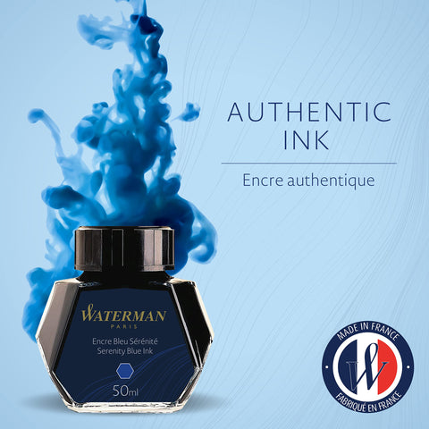 Waterman Fountain Pen Ink, Serenity Blue Ink, 50ml Bottle, For Refillable Fountain Pens