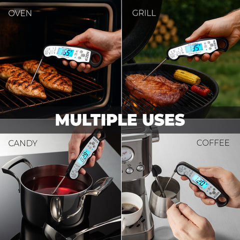KIZEN Instant Read Meat Thermometer Digital - Food Thermometer for Cooking, Grill, Oven, BBQ - IP67 Rated Waterproof - Large Backlit Display and Magnetic Back