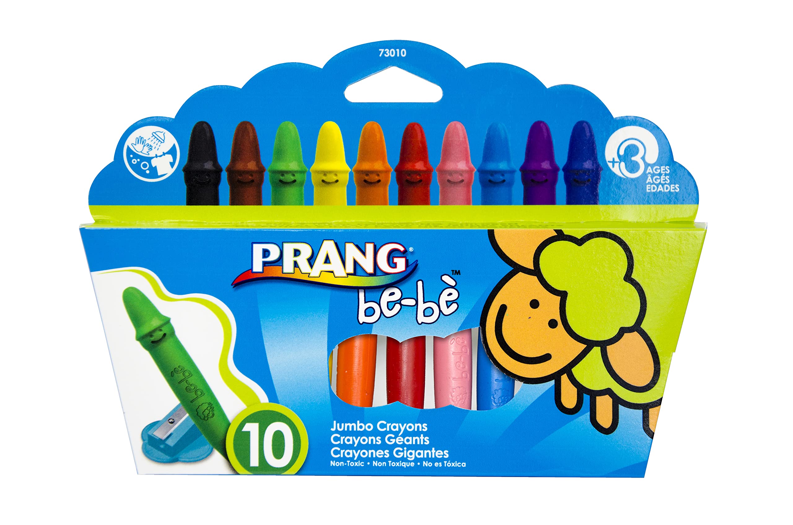 PRANG be-be Jumbo Crayons for Small Children, Washable, Includes Sharpener, Assorted Colors, 10-Pack (73010),Large