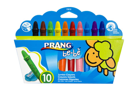 PRANG be-be Jumbo Crayons for Small Children, Washable, Includes Sharpener, Assorted Colors, 10-Pack (73010),Large