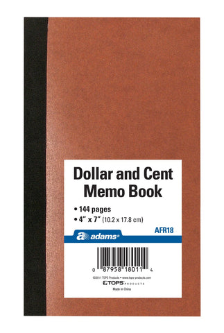 Adams Dollar and Cent Memo Book, 7 x 4 Inches, 144 Pages (AFR18)