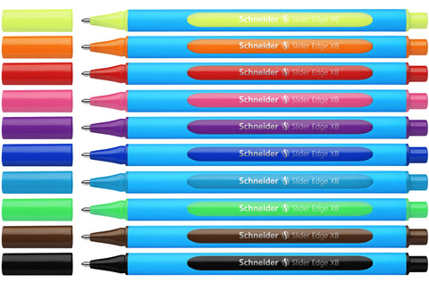 Schneider Slider Edge XB (Extra Broad) Ballpoint Pen, 1.4 mm, Light Blue Barrel, Assorted Ink Colors, Pack of 10 Pens (152290)