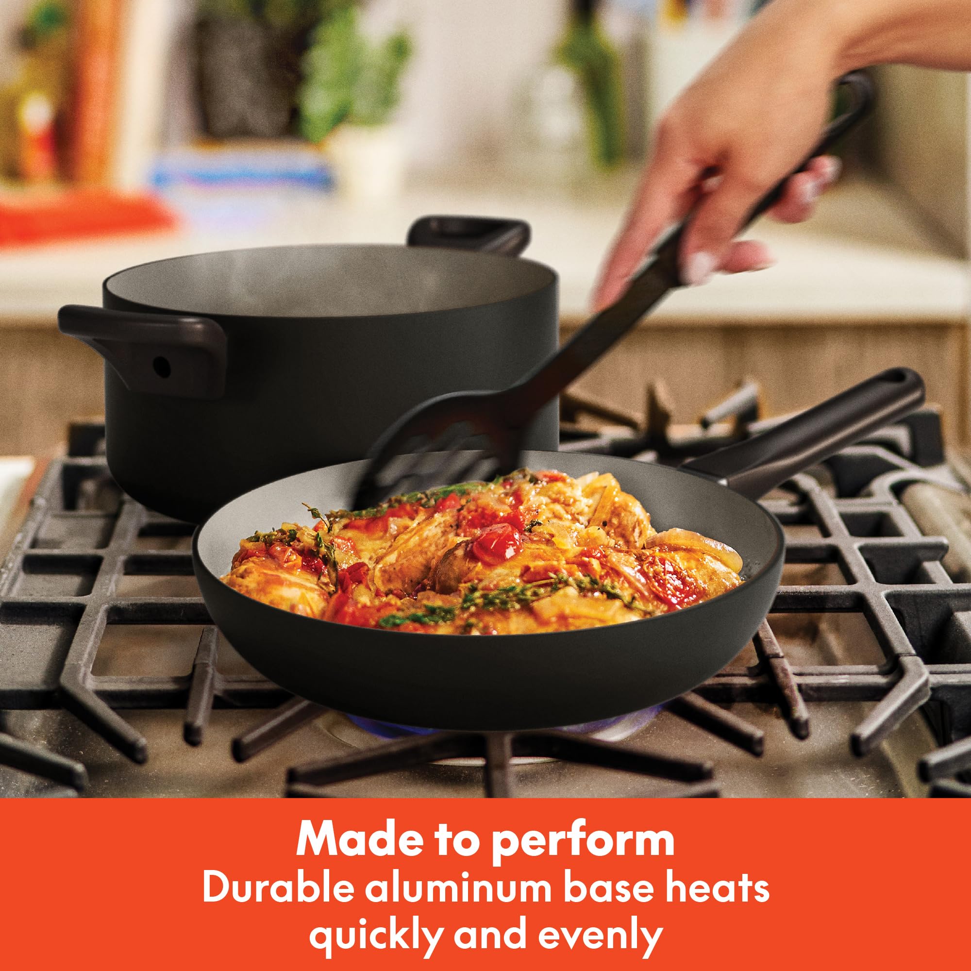 bella 12 Piece Cookware Set with EverGood™ Ceramic Nonstick Coating​, Dishwasher & Oven Safe, All Stovetops Compatible, Tempered Glass Lids and Cool Touch Handles, Black