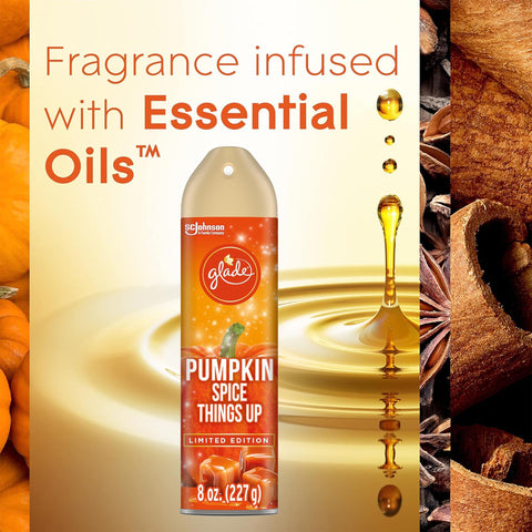Glade Air Freshener Spray, 3 Pack, Pumpkin Spice Things Up Fall Harvest Scent, Limited Edition Holiday Collection, Pumpkin Spice Thanksgiving Scented Spray for Home and Bathroom, 8 oz Each