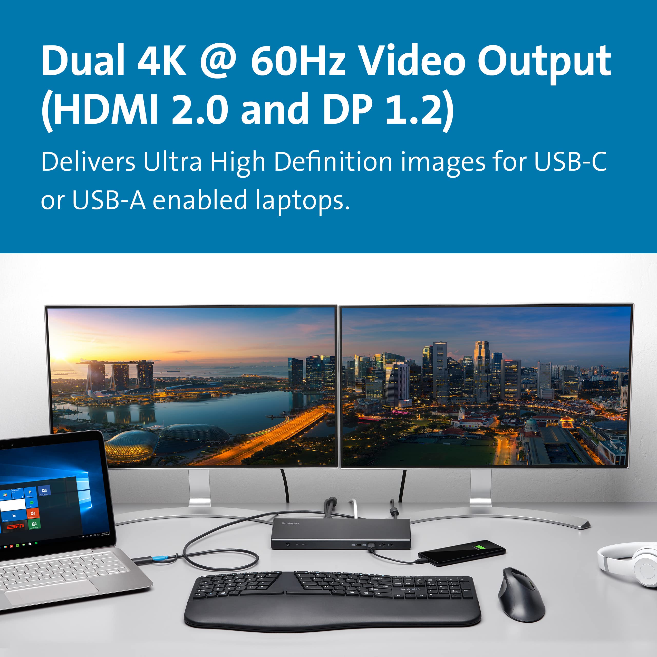 Kensington SD4750P USB-C Displaylink Docking Station for Windows, MacBook, Surface and Chromebooks – Dual 4K Video, 85W PD (K39105NA)
