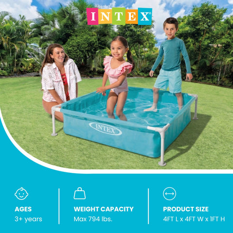 Intex 4 Foot x 12 Inch Miniature Durable Vinyl Outdoor Above Ground Frame Kiddie Swimming and Teaching Baby Pool for Ages 3 and Up, Blue