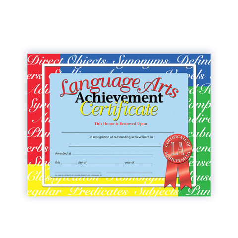 Hayes Language Arts Achievement Certificates, Achievement Recognition for Students, Customizable Awards, Full-Color Matte Finish, 8.5" x 11" - 30 Pack
