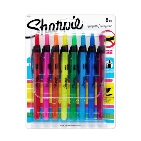 Sharpie 28101 Accent Retractable Highlighters Chisel Tip Assorted Colors 8/Set
