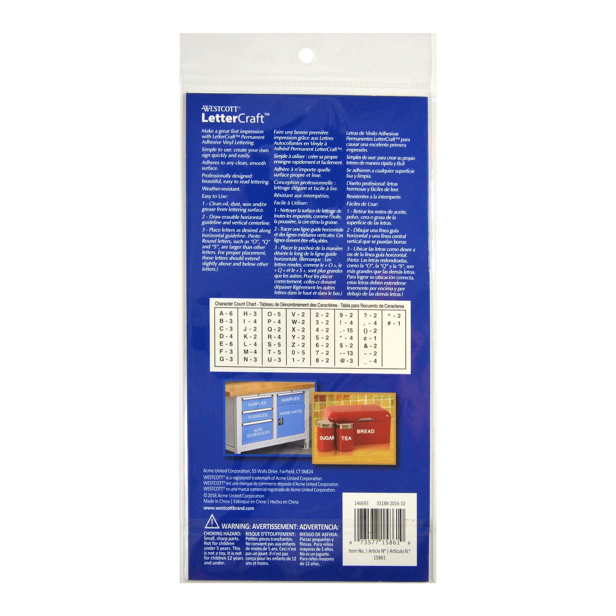 Westcott LetterCraft Permanent Vinyl Lettering Helvetica 1-Inch, White (15861), single