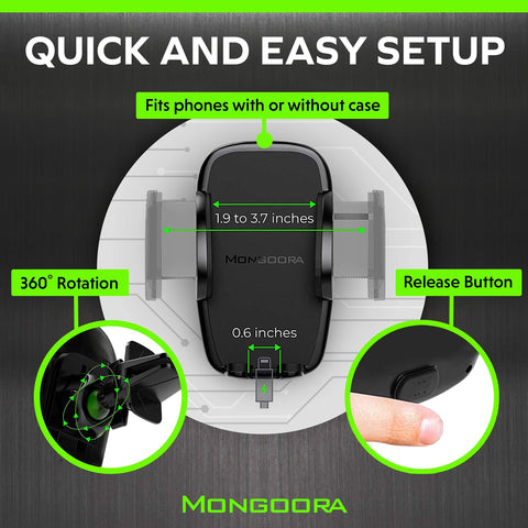 Mongoora Air Vent Car Phone Mount Holder - Locking Cell Phone Car Mount Universal for Any Smartphone, iPhone, Android - Clip On Car Phone Holder for Dashboard - Stocking Stuffers