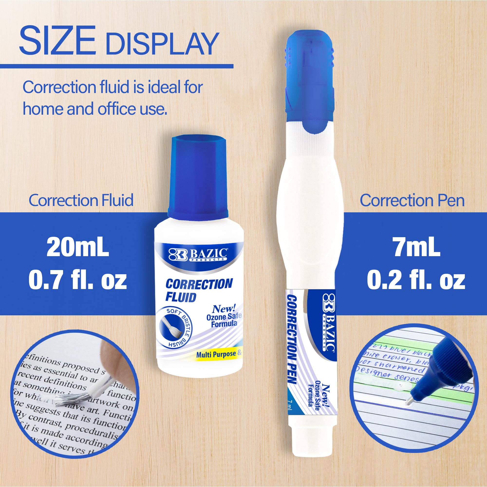 BAZIC Metal Tip Correction Pen & Correction Fluid (2/Pack)