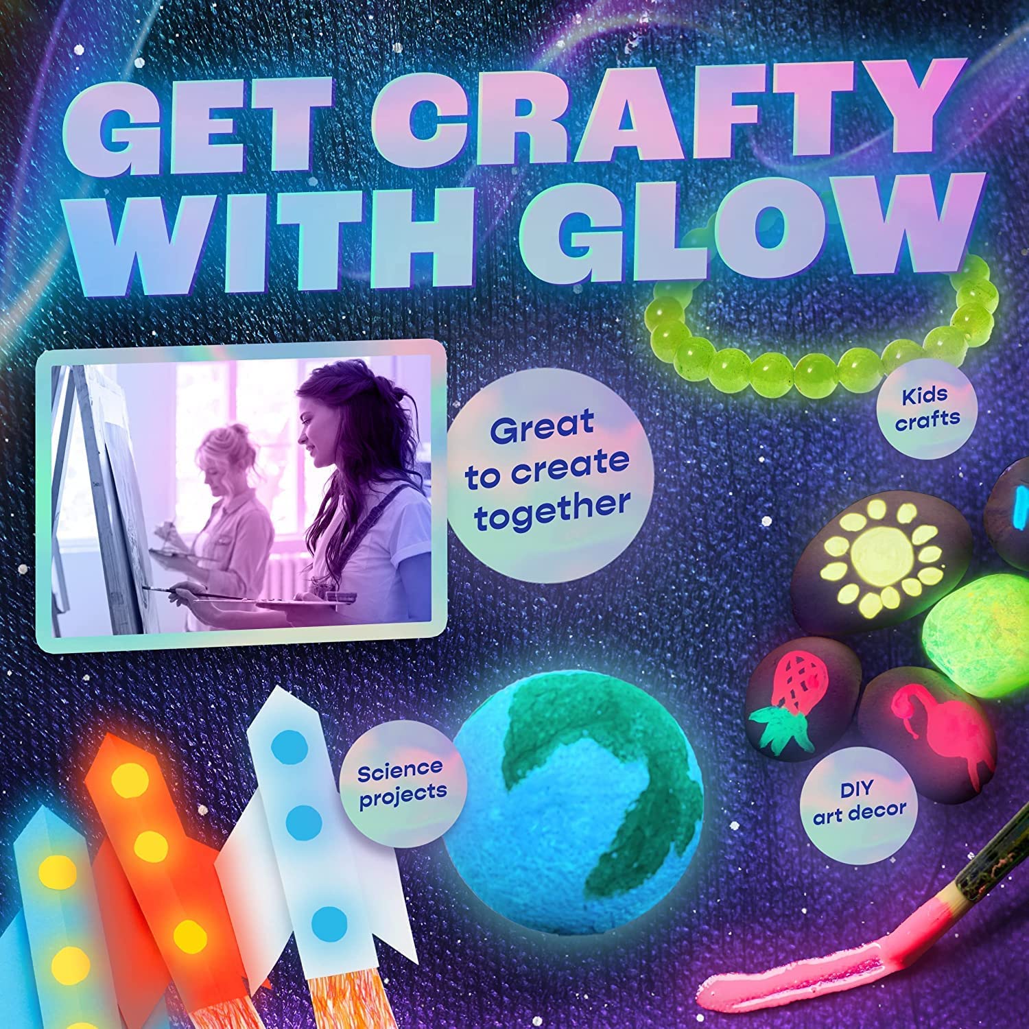 neon nights Glow in The Dark | Luminescent | Phosphorescent | Self-Luminous Paint - Set of 8