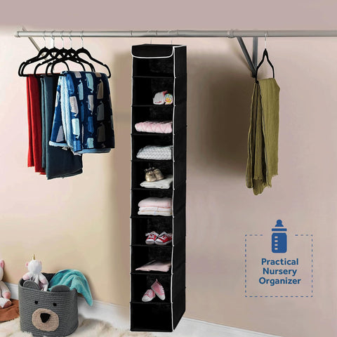 ZOBER Hanging Closet Organizer, 10-Shelf - Hanging Storage Organizer Shelves for Clothes, Towels, Toys - College Dorm Room, Nursery, & Home Closet